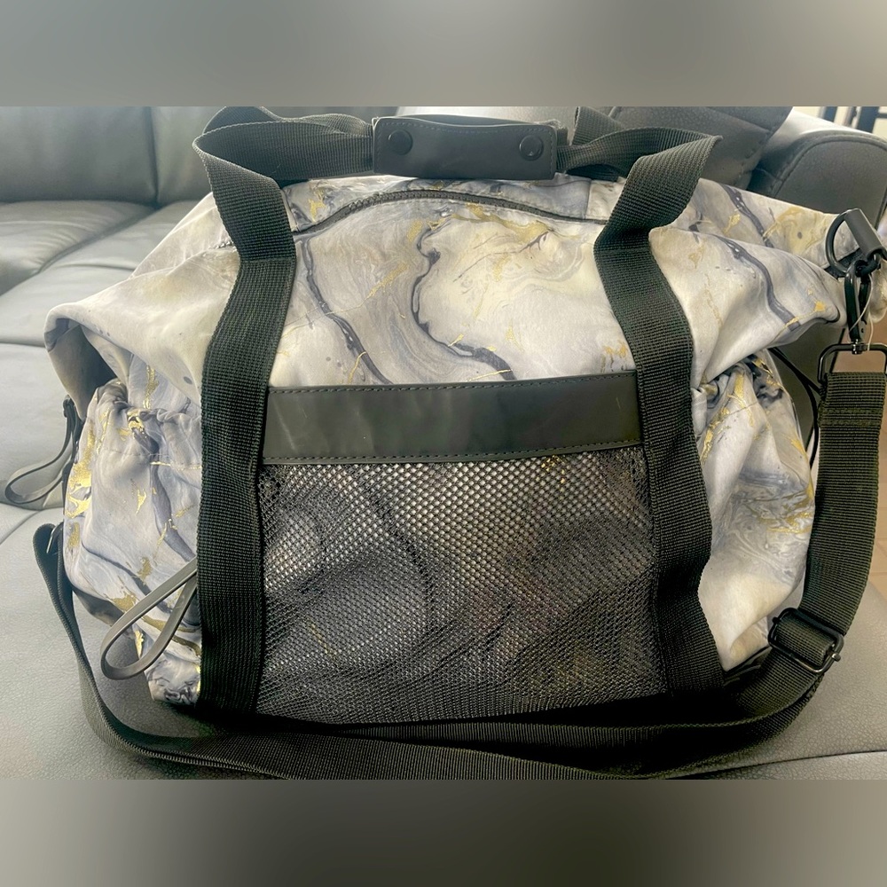 Marble print indigo duffle bag